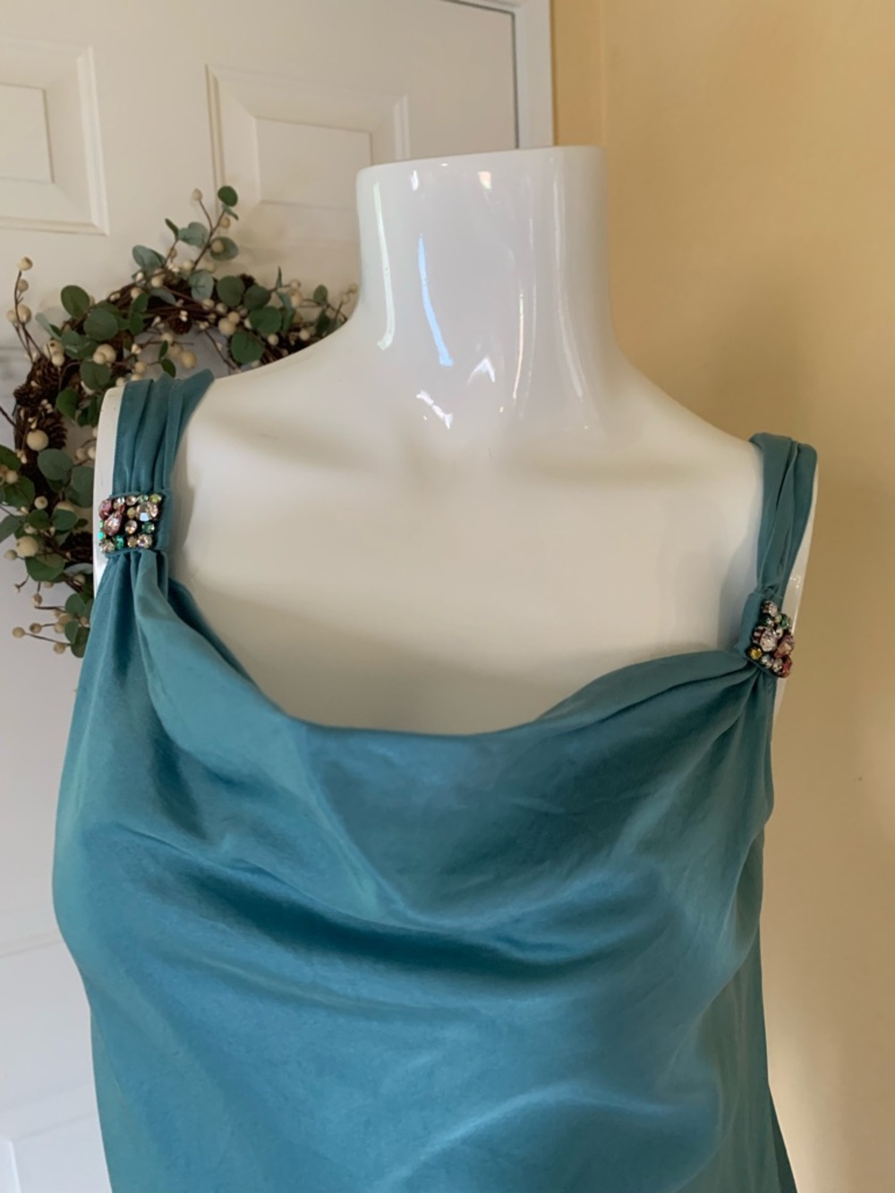 Marciano Teal Cowl Neck Camisole with Jeweled Embellished Straps